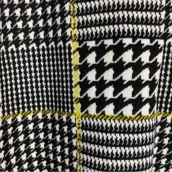 Tahari Short Sleeve Sweater, Black & White Houndstooth Neon Yellow Autumn Office - Picture 5 of 9